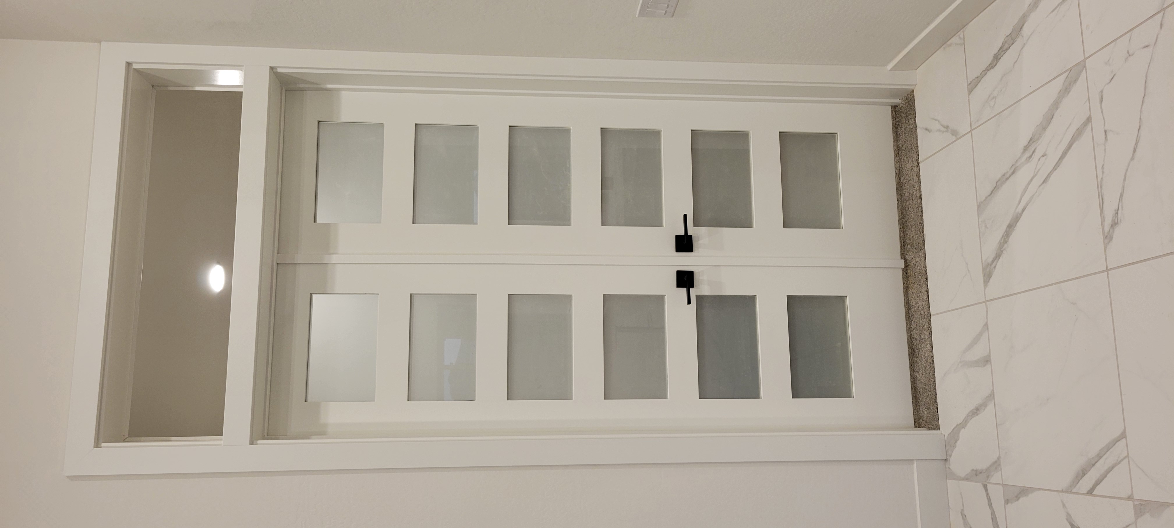 Custom 10ft frosted glass doors with transom